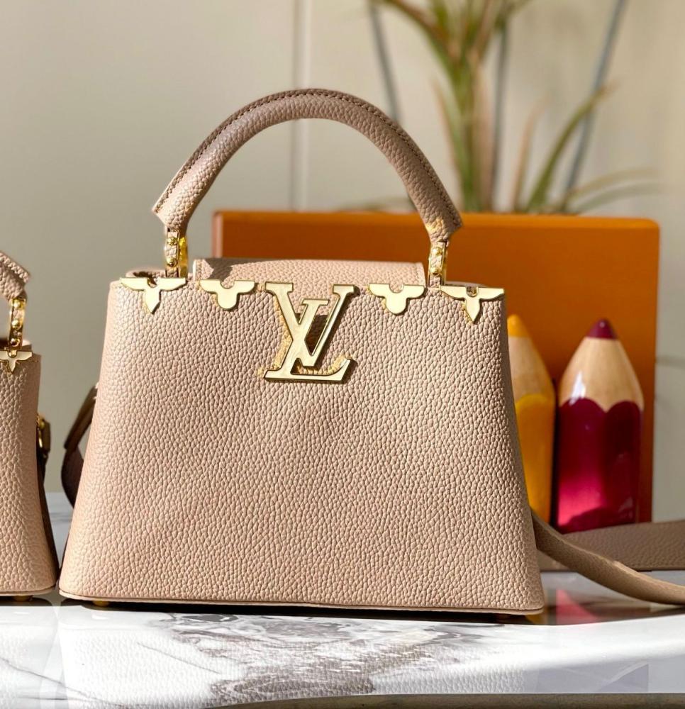Louis Vuitton Capucines Handbag with Metal Logos, Beige