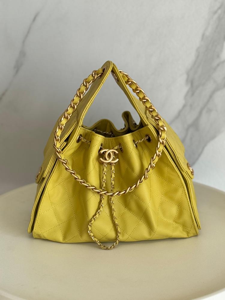 Chanel 25cm yellow modern shoulder bag with gold chain - E