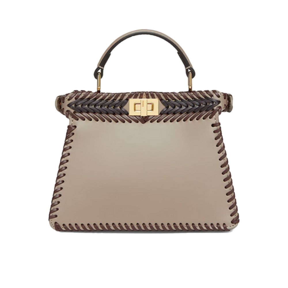 Fendi Peekaboo ECU Bag in Beige Blue Dark Leather - E-SEVEN