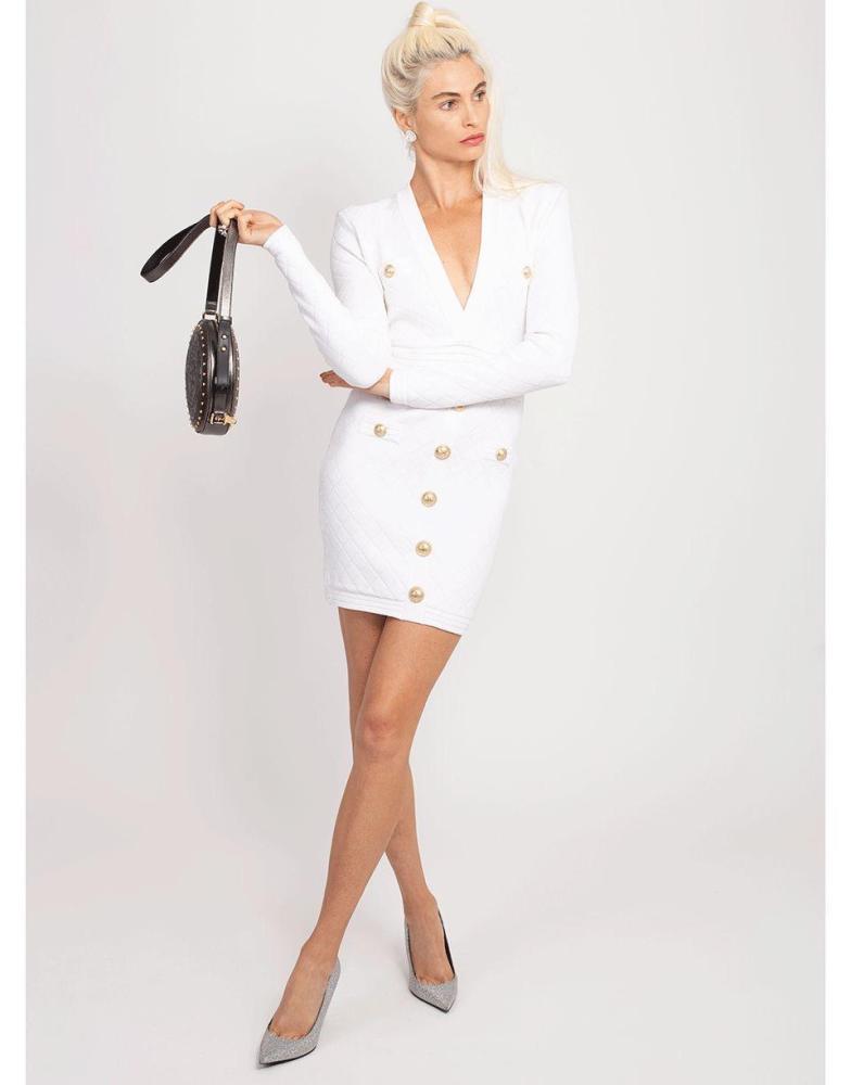 ワンピース BALMAIN Women Short Skirts EF0R8058KI48GAB White BALMAIN Embellished knitted mini skirt - Enny Monaco