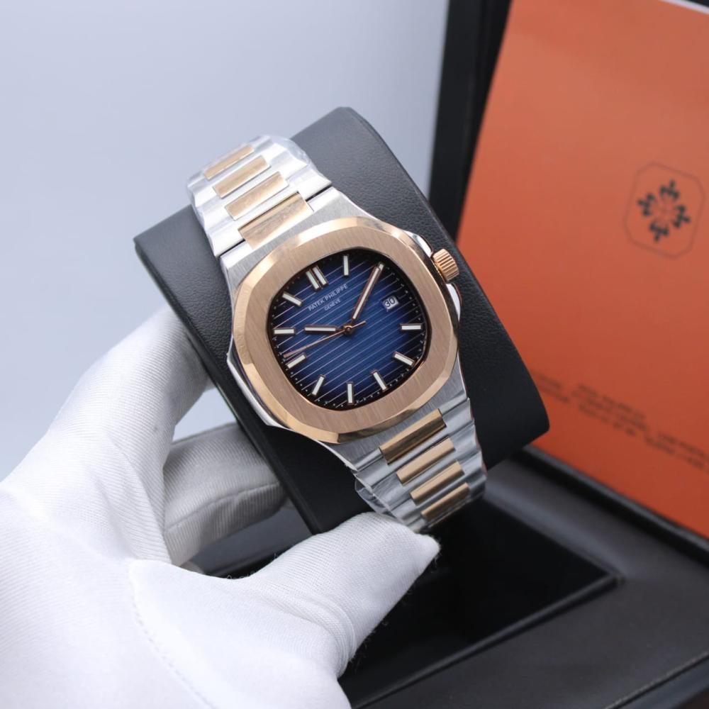 Patek Philippe Nautilus Silver Gold Blue Night Men's Metal Watch