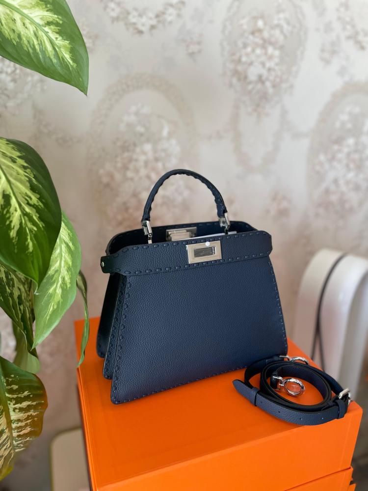 Fendi Peekaboo I See You Leather Bag in Navy Blue - E-SEVEN