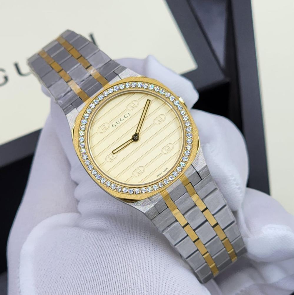 Gucci H25 Women's Luxury Watch, Silver and Gold