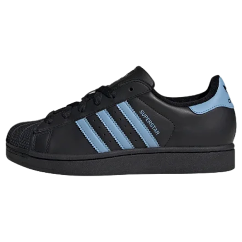 Adidas Superstar shoes in black with light blue stripes - E-SEVEN STORE