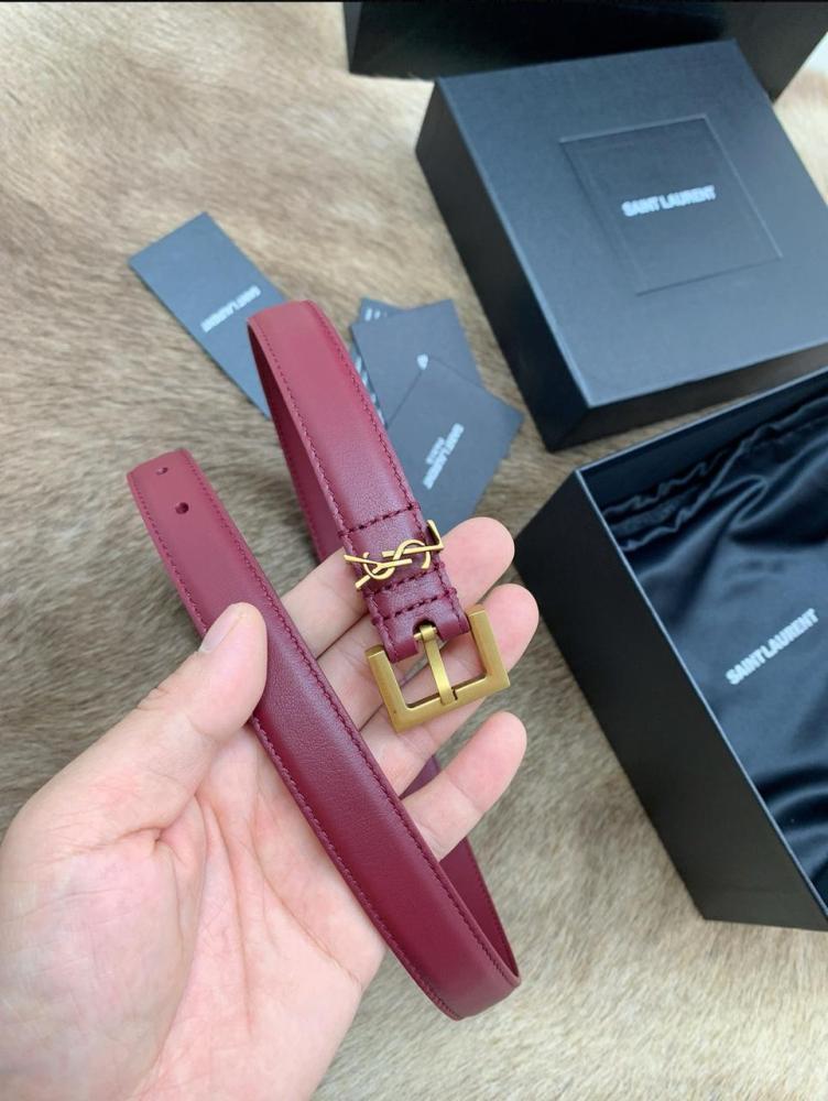 Saint Laurent Luxury Leather Belt for Women in Burgundy with