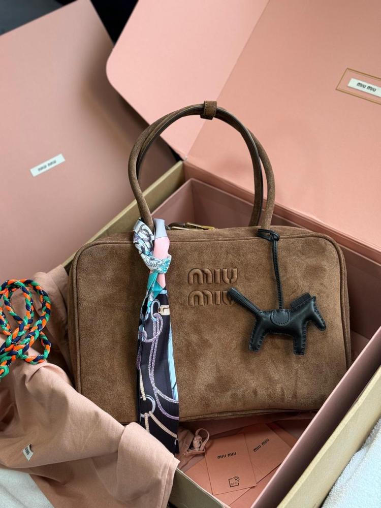 Miu Miu Luxury Suede Bag 35cm Brown Wide - E-SEVEN STORE