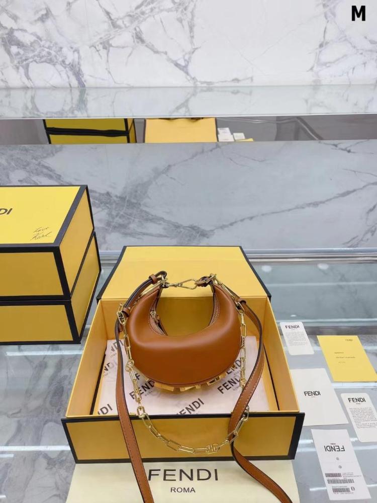 Fendi women's mini bag with a golden chain, elegant honey