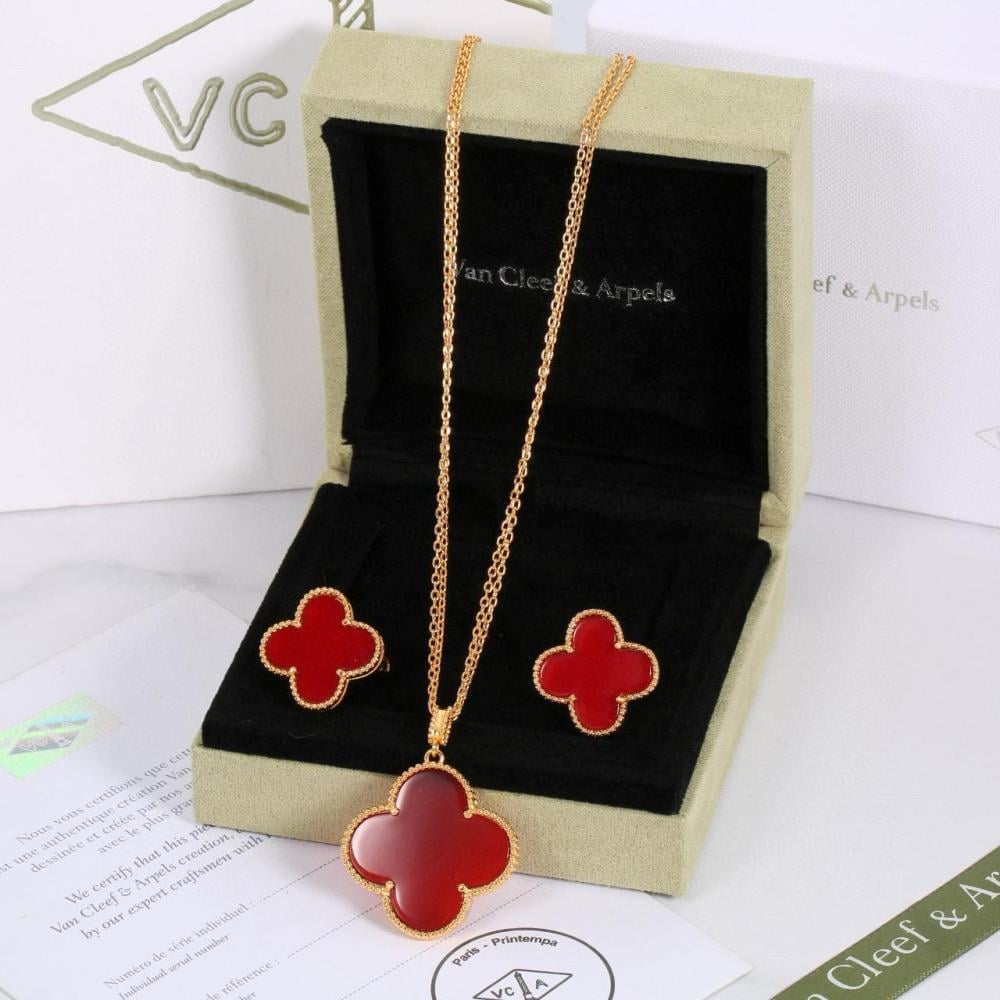 Van Cleef & Arpels' famous Alhambra flower accessory, red