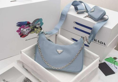 空箱　CHANEL, PRADA, HERMES 、Tiffany Prada Saffiano Chain Bag in Soft Blue with Zipper - E-SEVEN