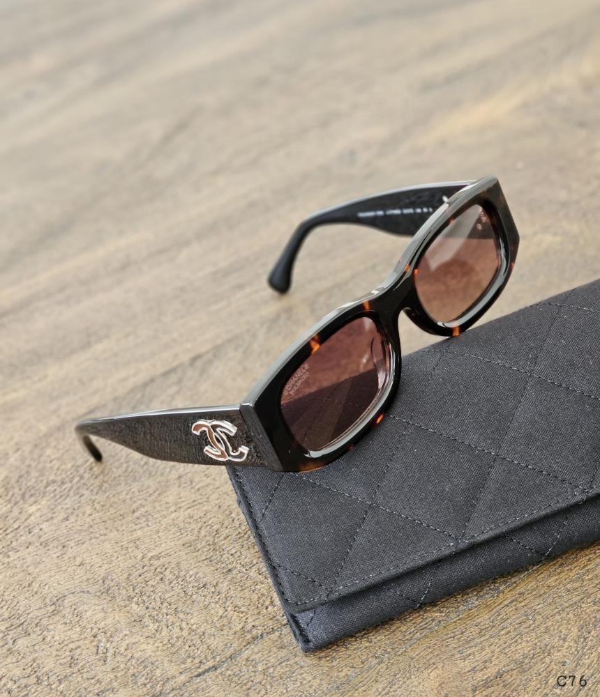Chanel sunglasses, thick square frame, brown - E-SEVEN STORE