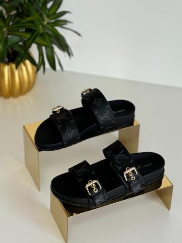 ルイ Louis Vuitton Women's Black Monogram Strapless Sandal - E