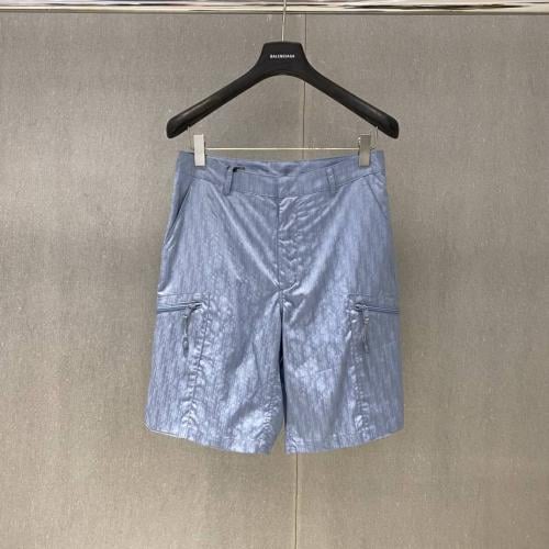 Dior Men's Off-White Shorts, Obelisk Print, Blue, with Zipper