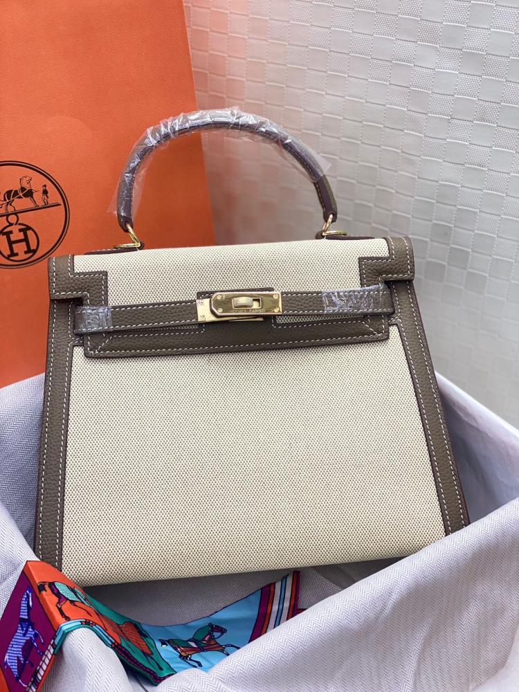 Kelly Hermes Women's Luxury Handbag 28cm Beige and Brown