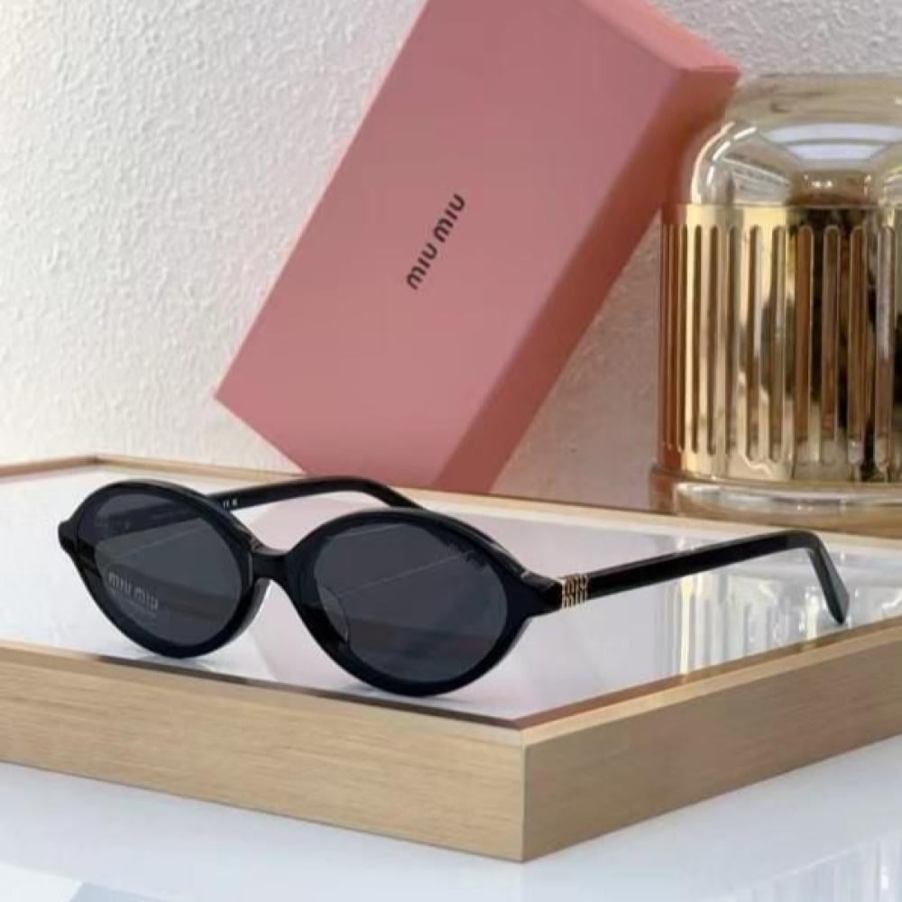 Miu Miu Round Sunglasses with Thin Rims - Black - E-SEVEN STORE