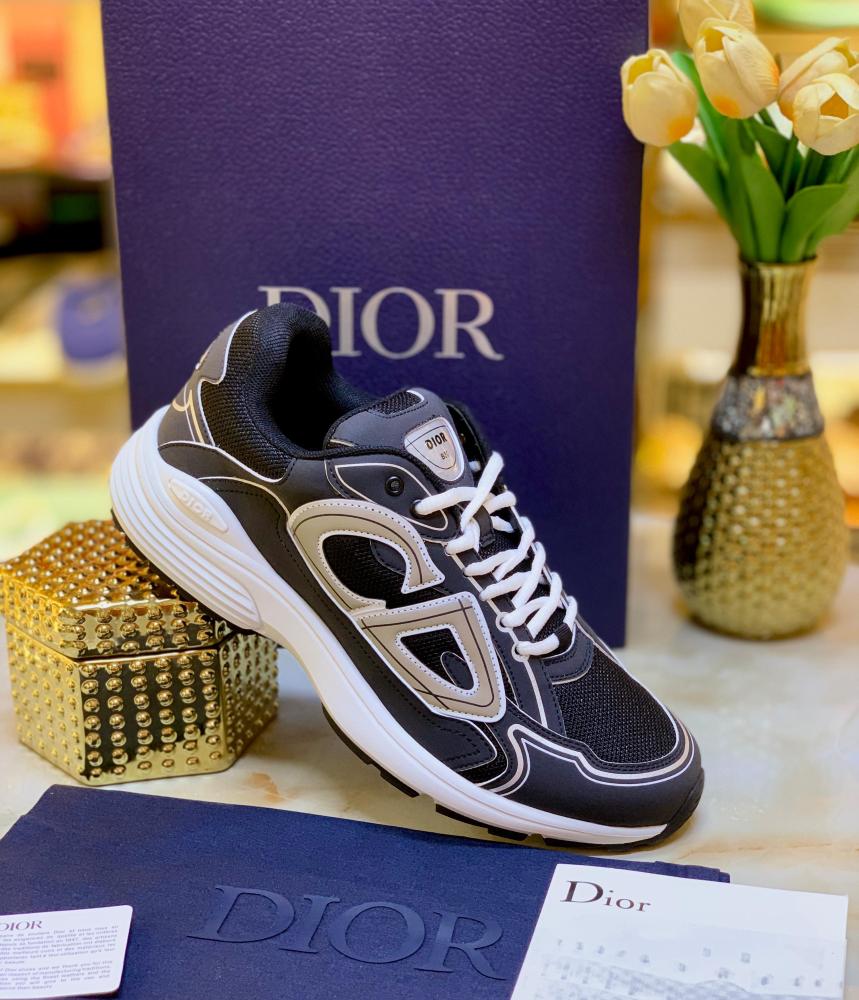 靴 DIOR b30 Dior B30 Men's Lace-Up Daily Shoes in Black and White - E