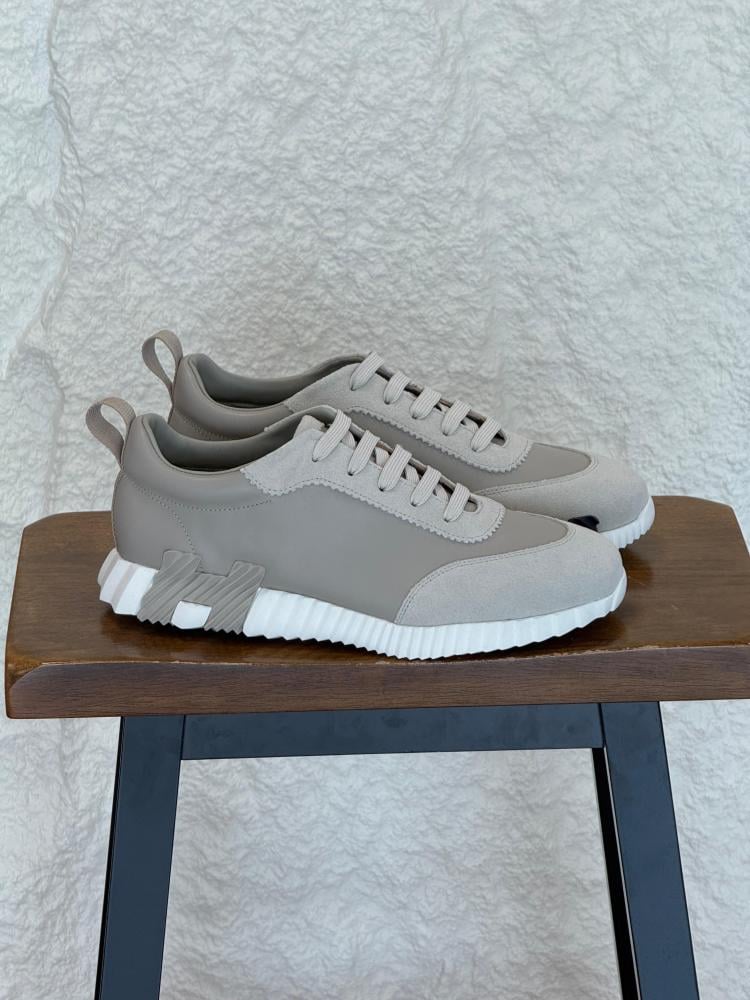 Hermes Bouncing Men's Lace-Up Shoes, Grey, White Sole - E