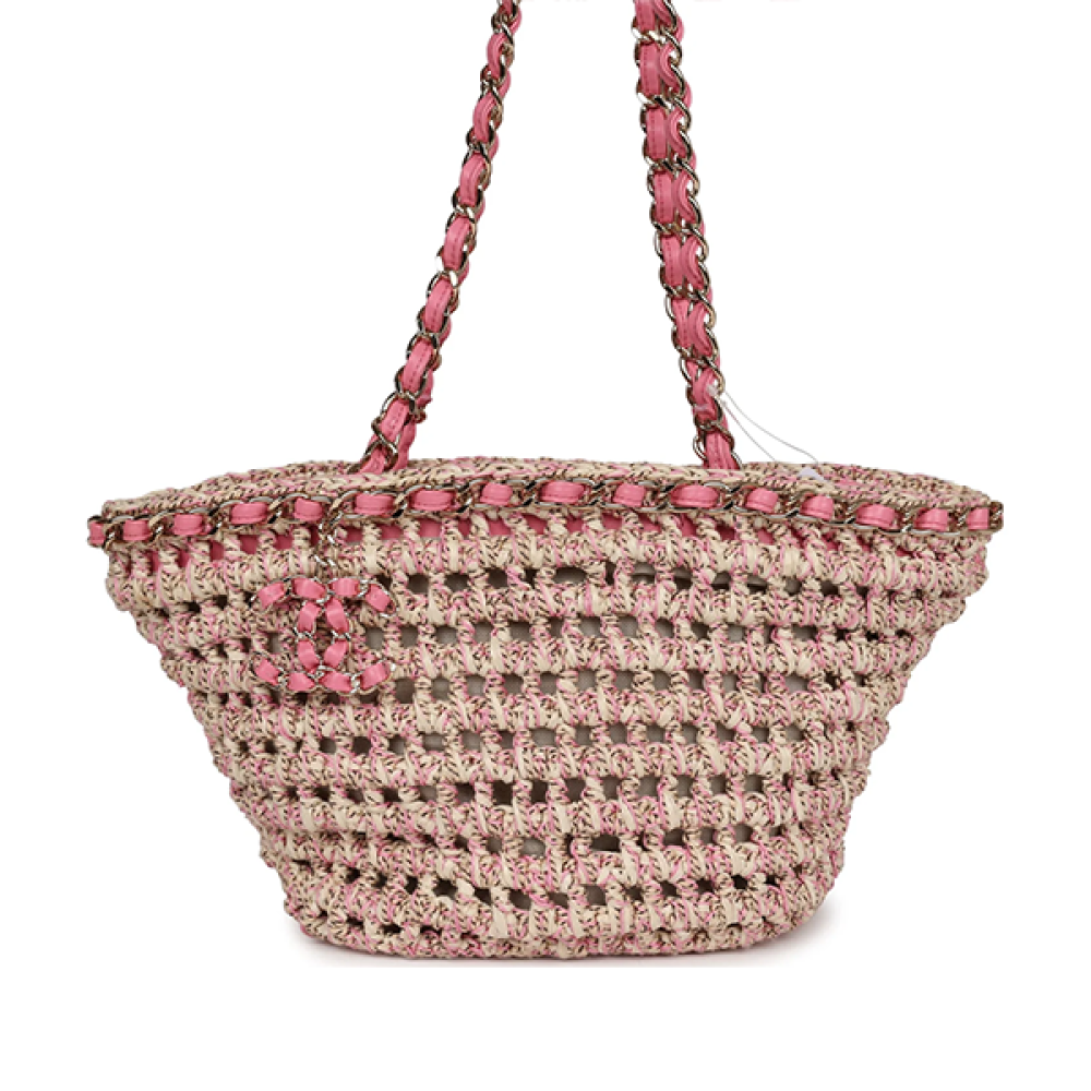Chanel beige and pink basket beach bag - E-SEVEN STORE