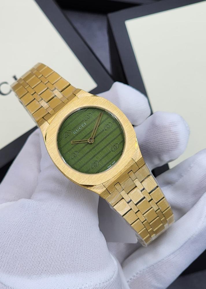 Gucci H25 Classic Gold Watch for Women with Green Dial - E-SEVEN STORE