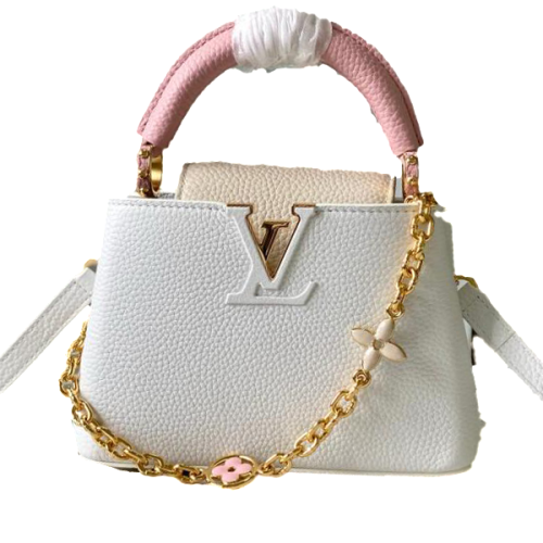 Louis Vuitton Capucine grain leather bag, 21 cm, white and pink