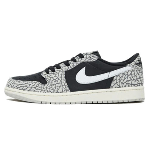 Nike Air Jordan 1 Low Top Patterned Shoes, Black and White