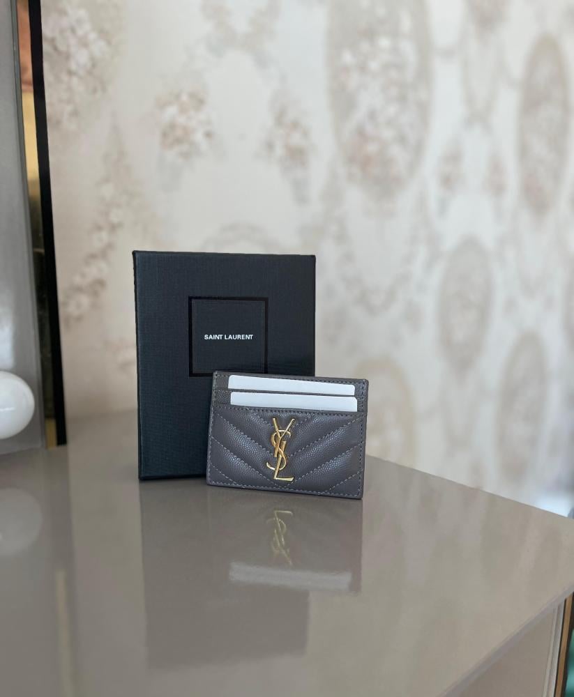 Saint Laurent Card Wallet in Luxury Leather in Elegant Grey E