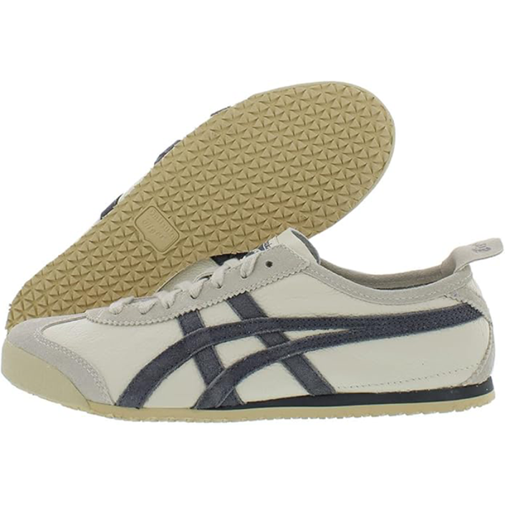 حذاء جري اونيتسوكا تايغر مكسيكو66 لون ابيض ورمادي خطوط سوداء