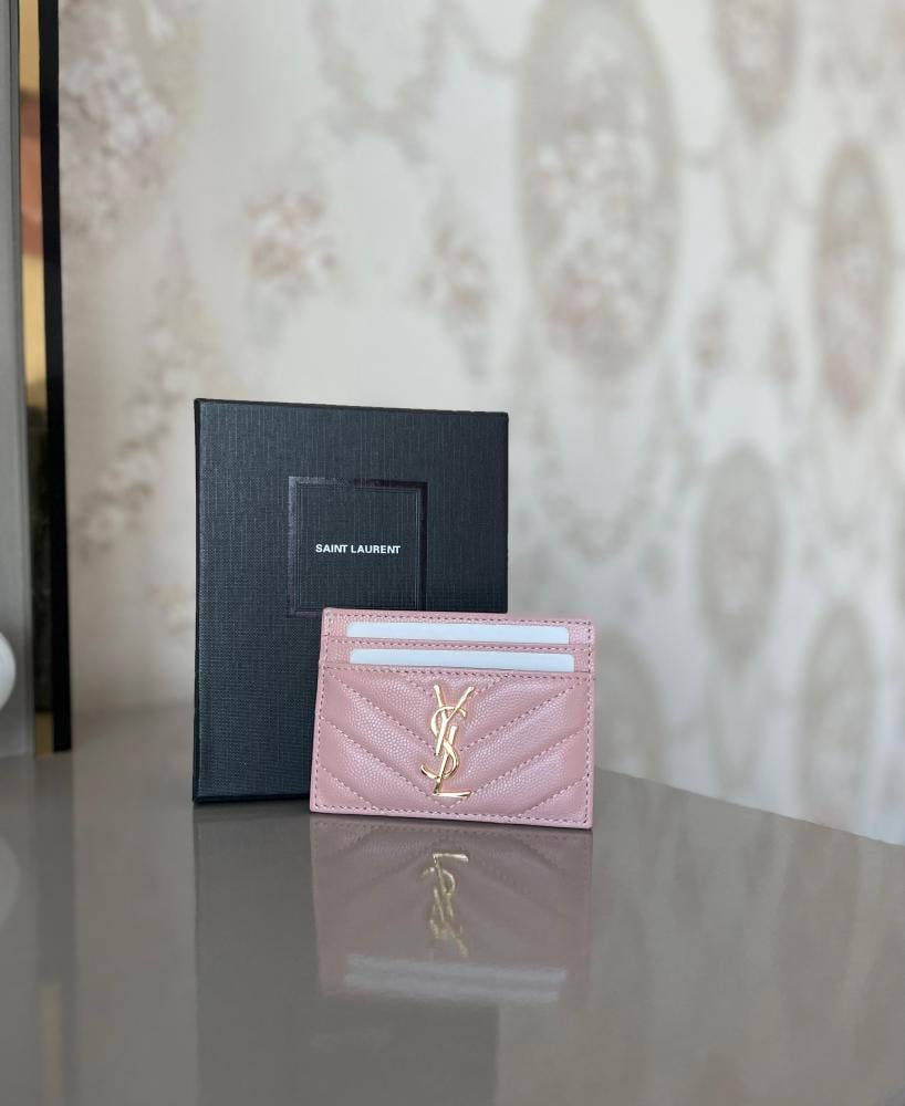Saint Laurent card holder in soft pink leather - E-SEVEN STORE