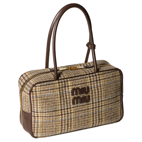 miu miu チェック柄 ハンドバッグ　ボー　ウォニョン Miu Miu Checked 34CM Handbag with Top Handles and Zipper - E-SEVEN