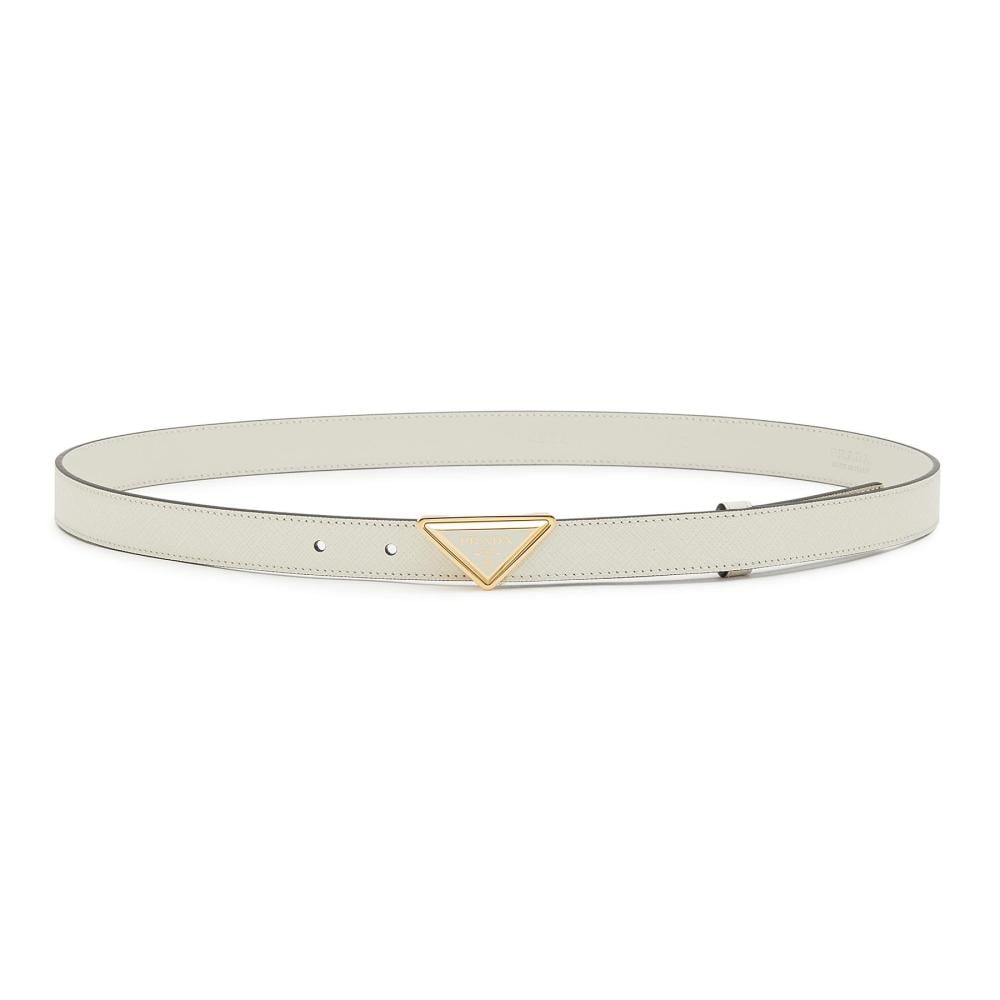Prada Belt Women's Slim Belt in White Leather with Gold