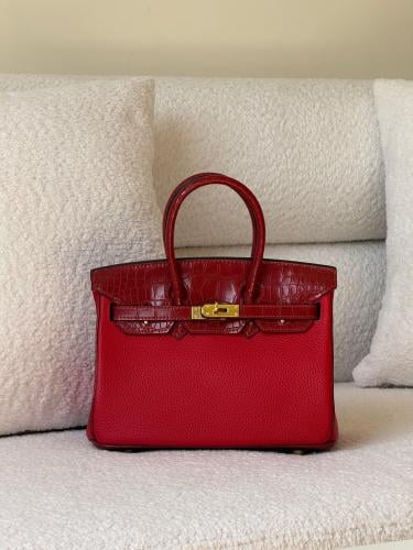 Hermes Birkin Half Croc 25cm Red Leather Luxury Handbag with Top