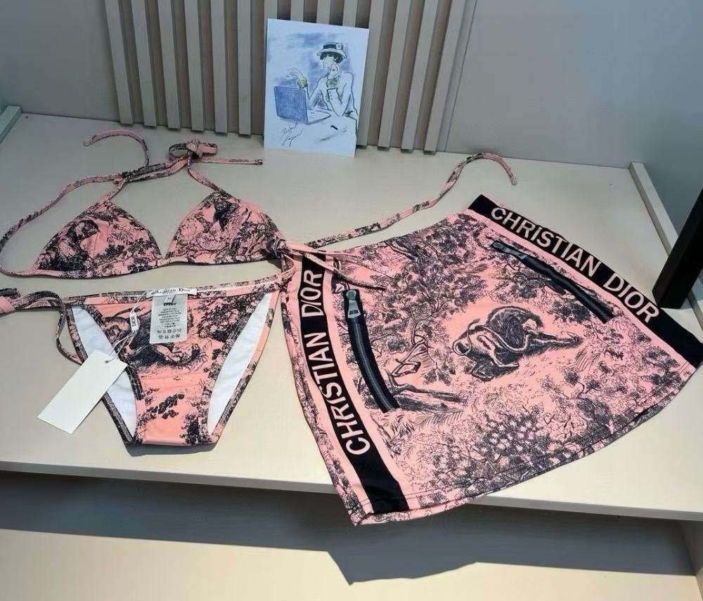 Dior Jungle Print Two-Piece Trio Bikini in Pink