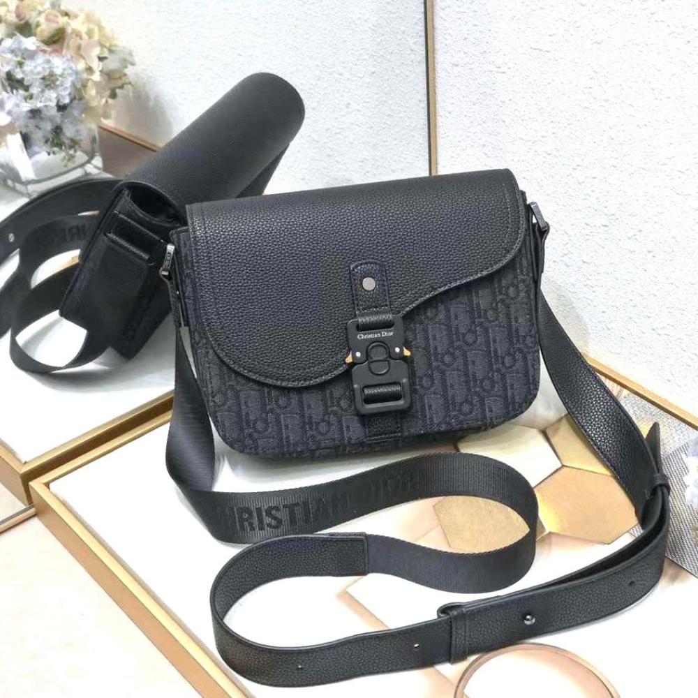Dior Men's Saddle Bag with Adjustable Strap, Black, D Pattern