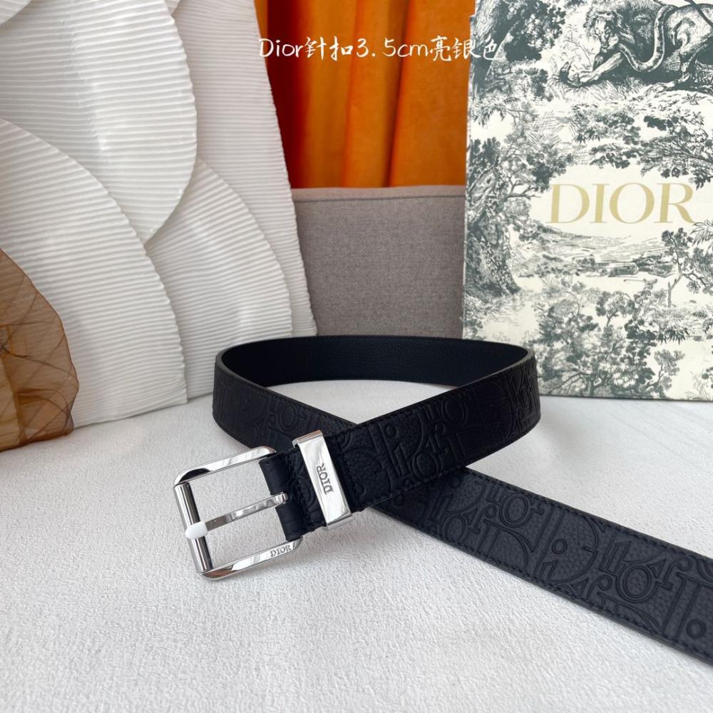 グッチ Dior Galaxy Men's Black Leather Belt with Silver Buckle - E