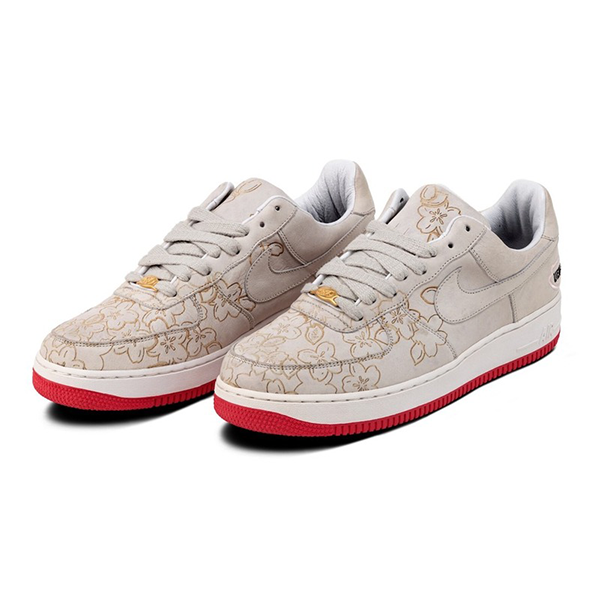 Nike Air Force Women's Floral Print Sneakers, White with Red E