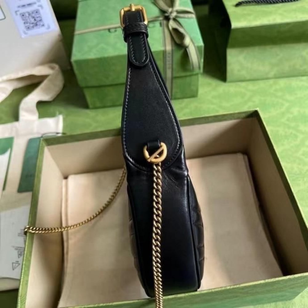 Gucci Half Moon Marmont Mini Leather Shoulder Bag in Black