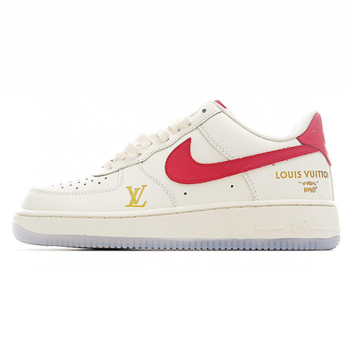 Louis Vuitton x Nike Air Force White Red Gold Sports Shoes E