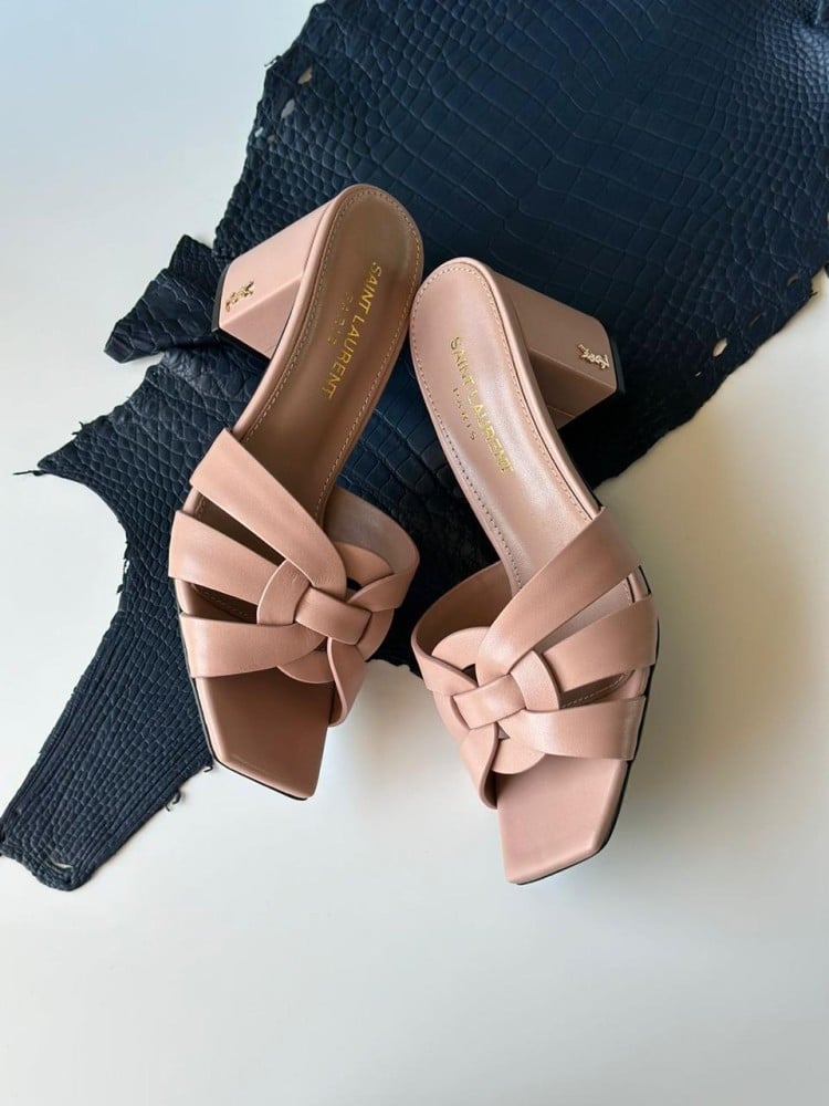 Saint Laurent Tribute Women's Block Heel Sandal in Sophisticated Sumo