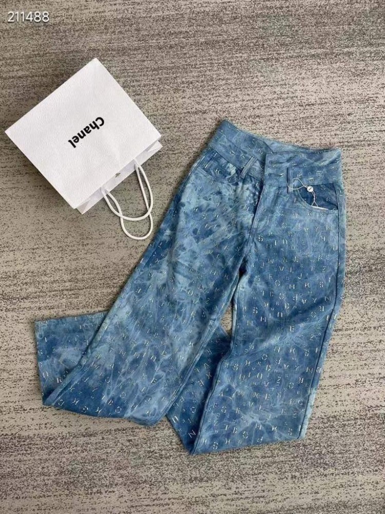 Chanel Bootcut Jeans for Women with White Finish and Glitter