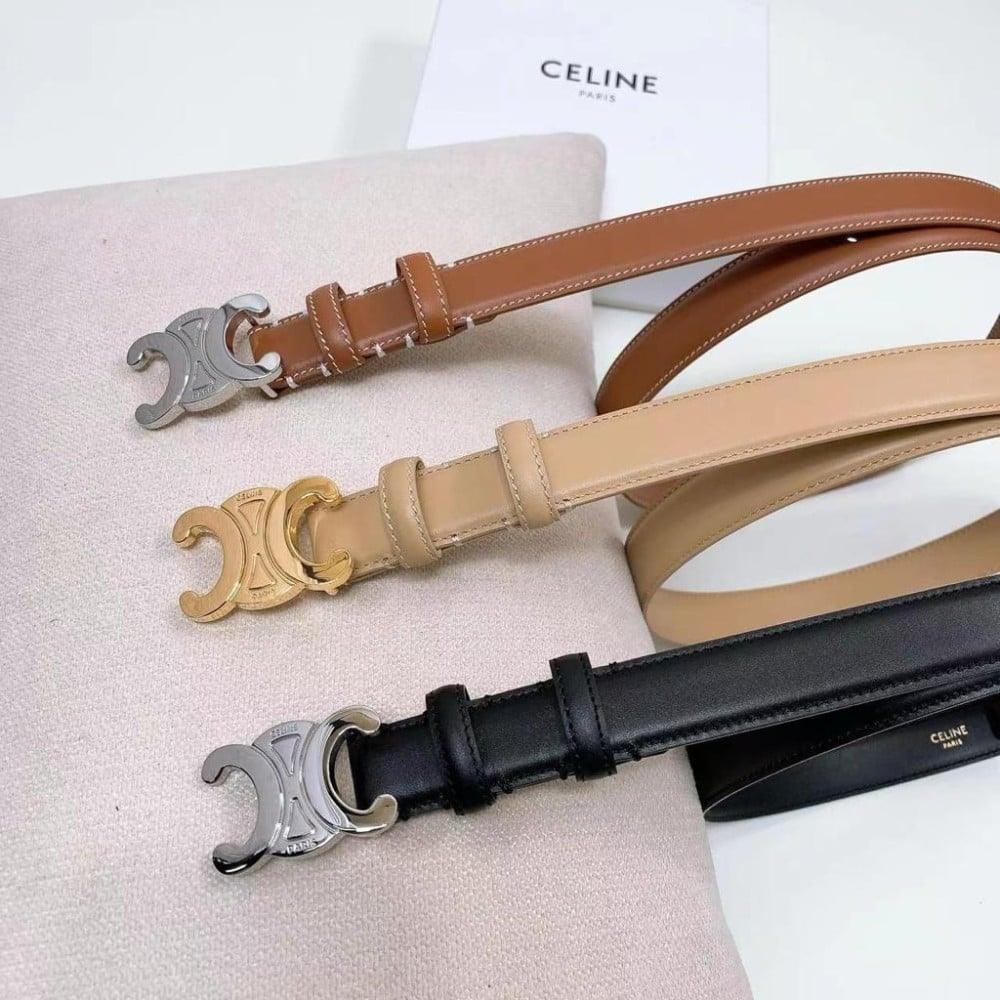 Celine Women's Black Leather Belt with Silver CC Buckle - E