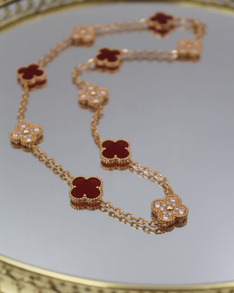 طقم مجوهرات فانزليف أحجار لون خمري مرصعة بستراس لامع