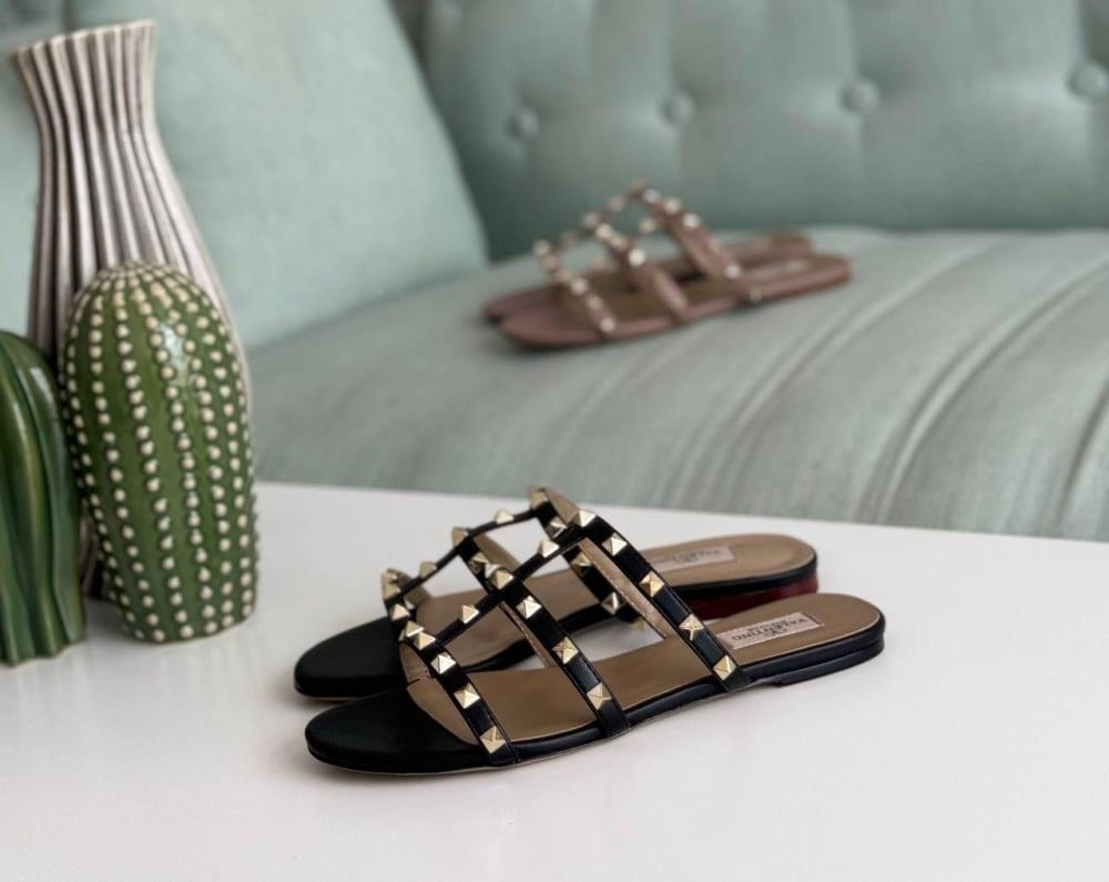 Valentino Quality Supermaster Black Flat Slipper E-SEVEN STORE