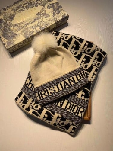 Dior Kids Beige Logo Beanie Dior Baby Beanie Wool and Cashmere Blend Knit – SANDS main image 3