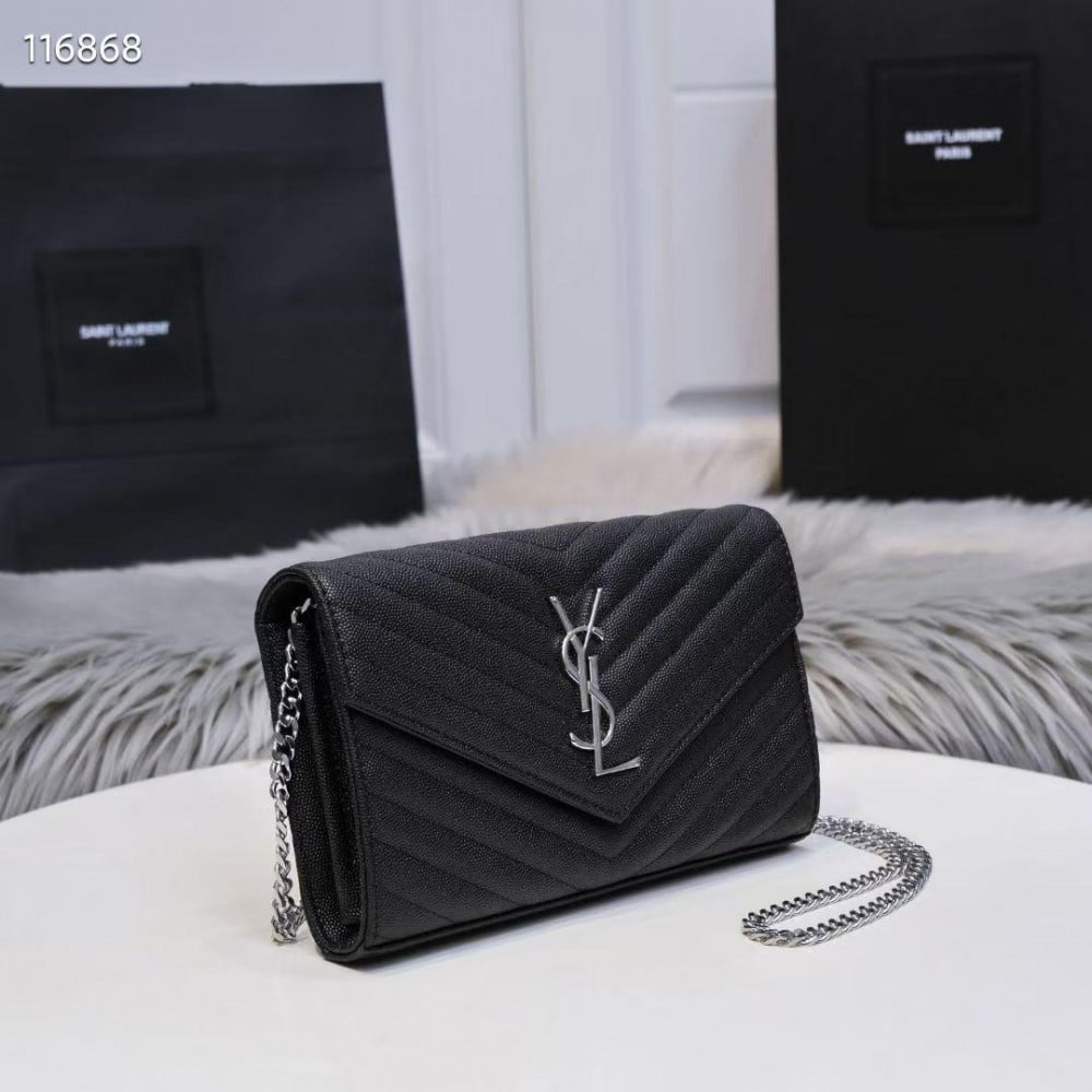 ののの شنطة سان لوران ميني سوداء بقلاب وسلسلة فضية - E-SEVEN STORE