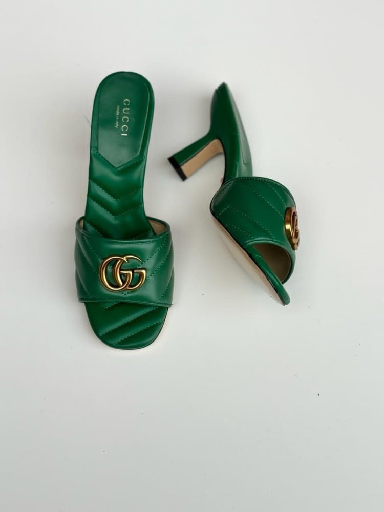 Block Heel Gucci Sandals Green Gucci Women's Mid-Heel Slipper In