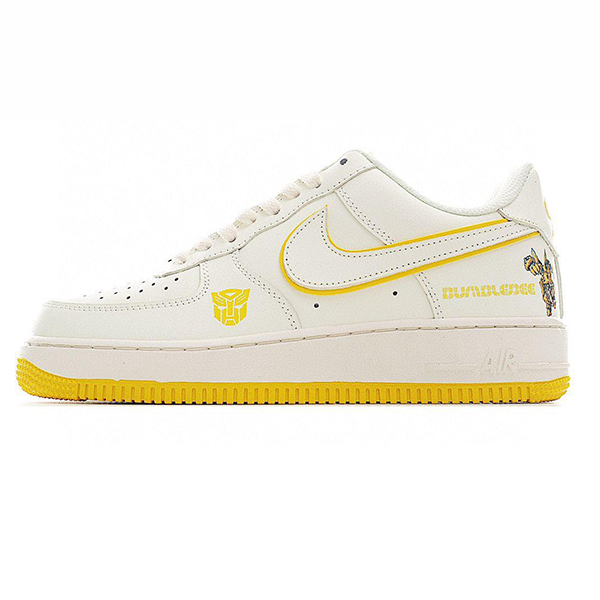 Nike Air Force 1 White and Yellow Sports Shoes