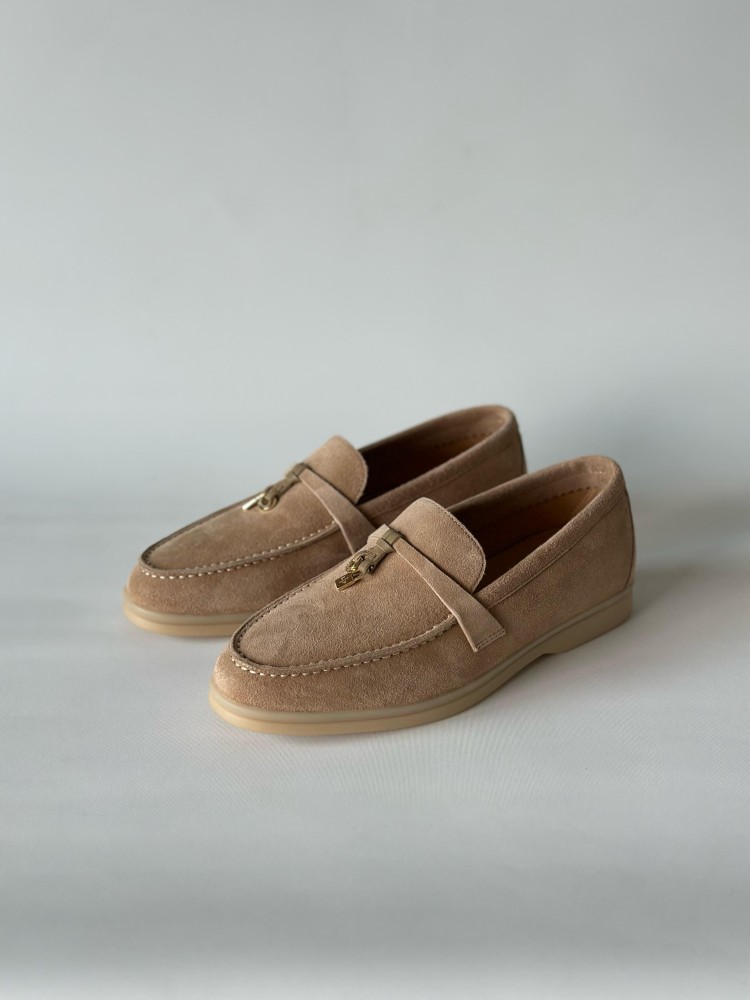 Lorobiana Women's Suede Flat Shoes, Light Beige E-SEVEN STORE