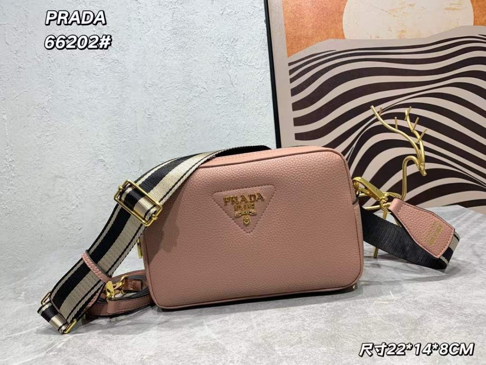 Prada pink leather crossbody bag with gold logo and long strap E