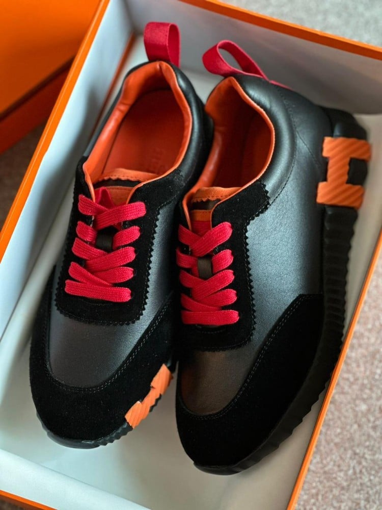 Hermes Women's Sport Sneakers Black Orange