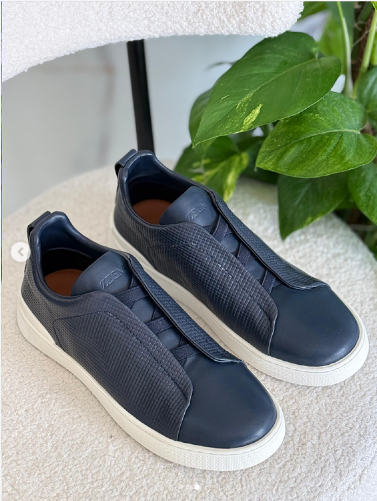 Zenia Triple Stitch Men's Slip-On Sneakers in Navy
