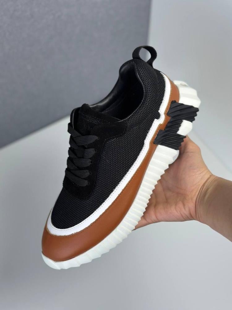 Hermes Bouncing Sneakers Men's Black with Honey Trim - E